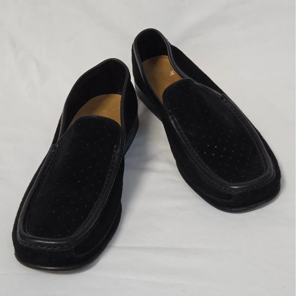 Renzo Favero Mens Black Perforated Suede Loafers 8.5